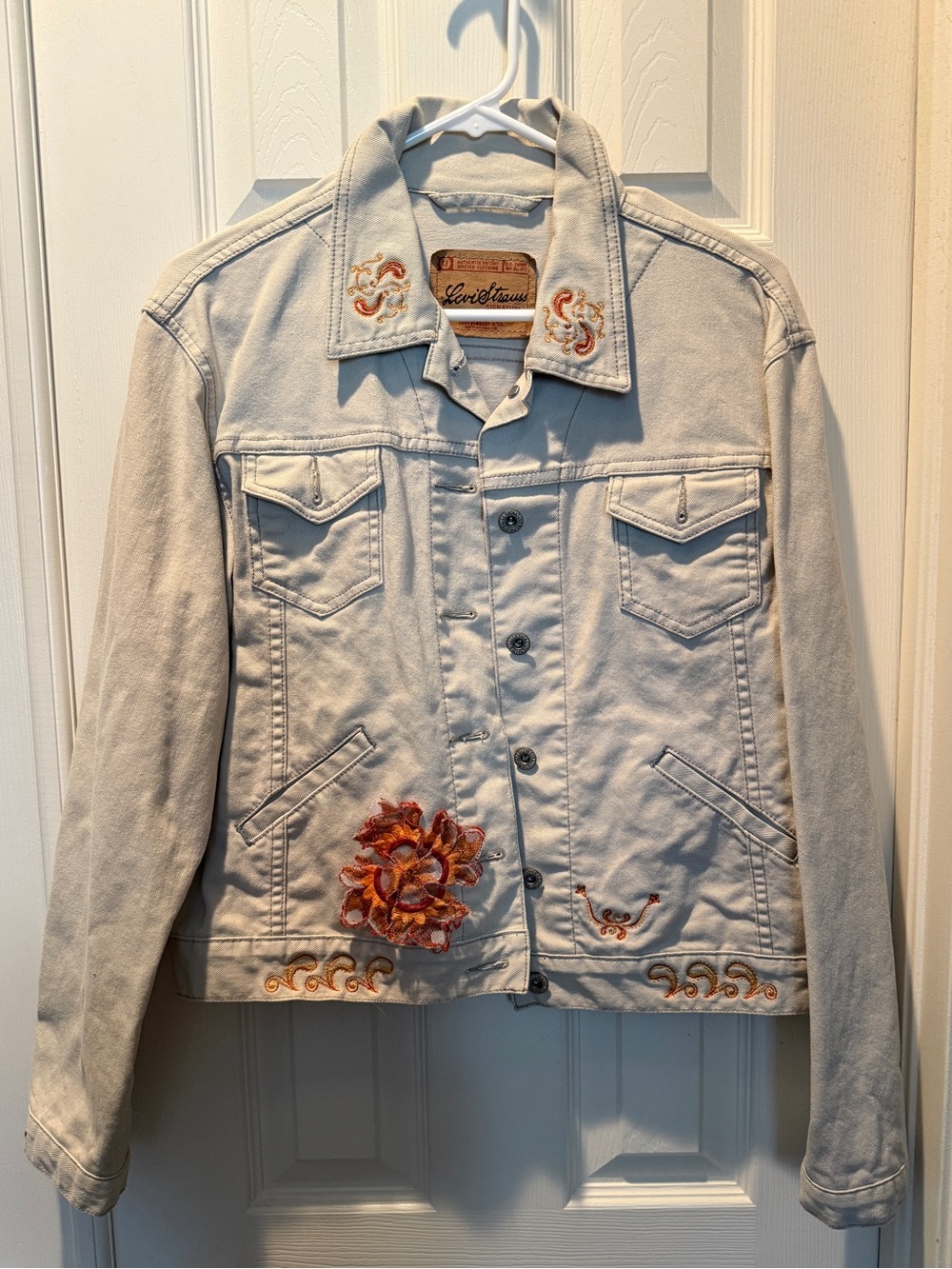 Levi's Cream Denim Jacket with Orange Embroidery